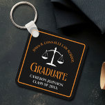 Zwart Oranje Recht School Afstuderen Keepsake Sleutelhanger<br><div class="desc">Deze moderne zwarte en oranje custom law school afstuderen sleutelhanger beschikt over stijlvolle typografie voor een klas van 2024 afstuderen. Pas aan met je afstudeerjaar onder de witte schalen van rechtvaardigheid voor een geweldig gepersonaliseerd advocaat of advocaat cadeau.</div>