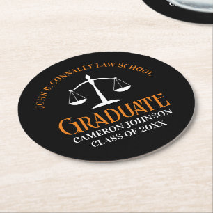Zwart Oranje Recht School Custom Graduation Party Ronde Kartonnen Onderzetter