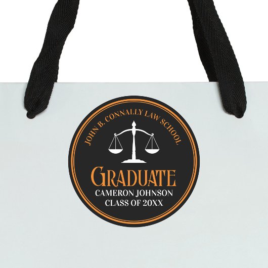 Zwart Oranje Recht School Custom Graduation Party Ronde Sticker