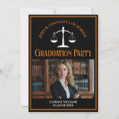 Zwart Oranje Recht School Foto Afstudeerfeest Kaart (Voorkant)