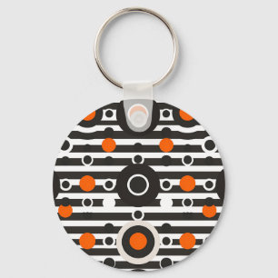 Zwart Oranje Retro Cirkel Streep Sleutelhanger