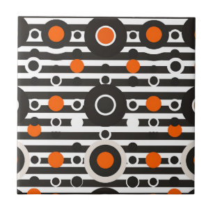 Zwart Oranje Retro Cirkel Streep Tegeltje
