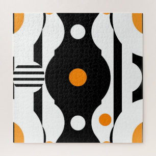Zwart Oranje Retro Mod Geometrisch Legpuzzel