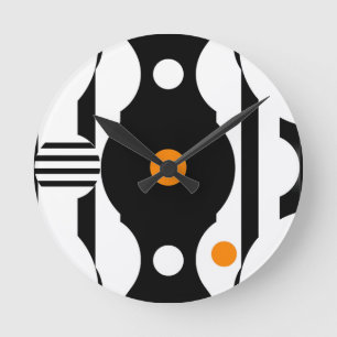 Zwart Oranje Retro Mod Geometrisch Ronde Klok