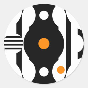 Zwart Oranje Retro Mod Geometrisch Ronde Sticker