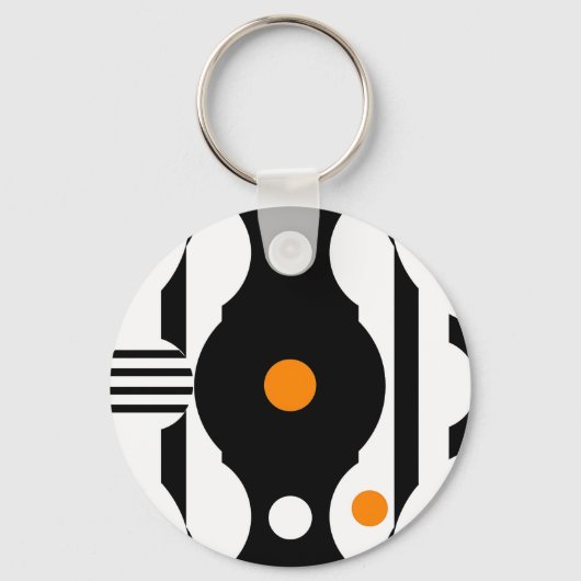Zwart Oranje Retro Mod Geometrisch Sleutelhanger (Voorkant)