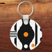 Zwart Oranje Retro Mod Geometrisch Sleutelhanger (Voorkant)