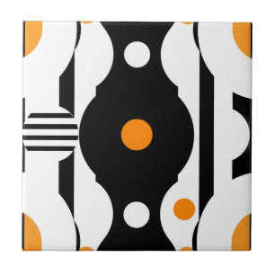 Zwart Oranje Retro Mod Geometrisch Tegeltje