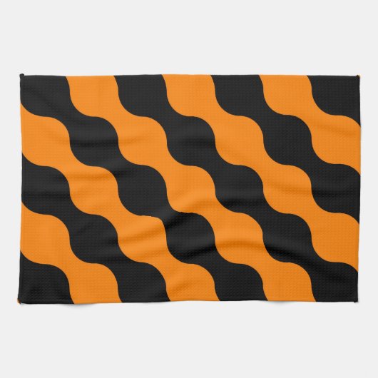 Zwart, Oranje Retrocirkels voor kunstpatronen Theedoek (Horizontaal)