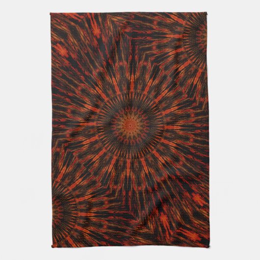 Zwart Oranje rood Kaleidoscopisch design Theedoek (Verticaal)