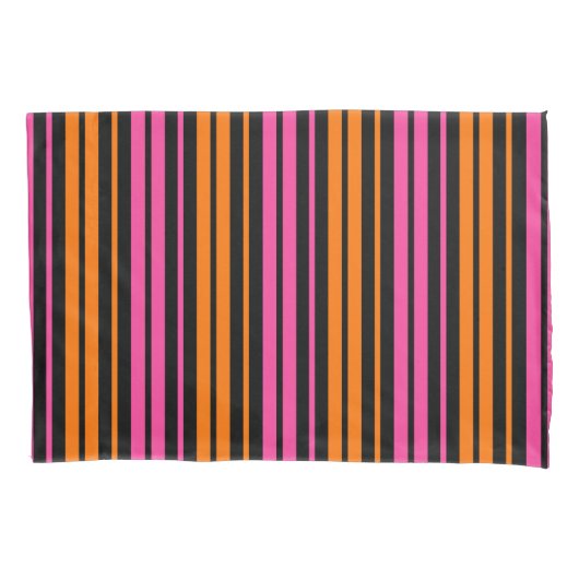 Zwart Oranje Roze Verticale Strepen Design Kussensloop (Voorkant)