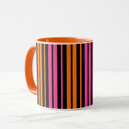 Zwart Oranje Roze Verticale Strepen Design   Mok (Voorkant links)