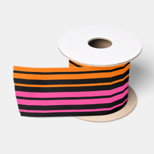 Zwart Oranje Roze Verticale Strepen Design Satijnen Lint
