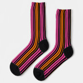 Zwart Oranje Roze Verticale Strepen Design Sokken (Links)