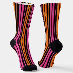Zwart Oranje Roze Verticale Strepen Design   Sokken