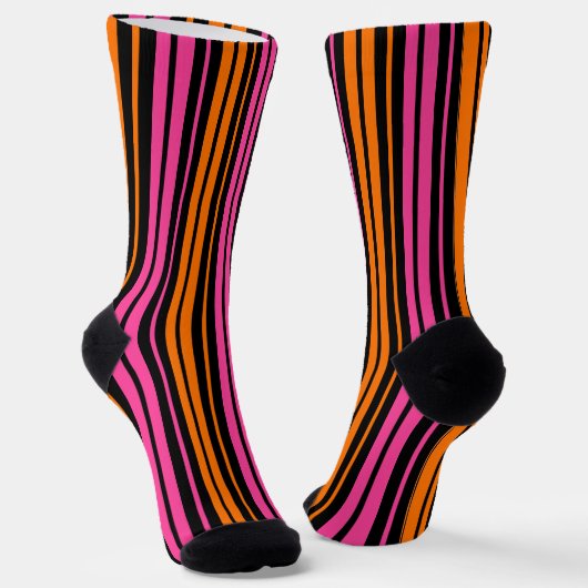 Zwart Oranje Roze Verticale Strepen Design Sokken (Gebogen)