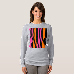 Zwart Oranje Roze Verticale Strepen Design   T-shirt