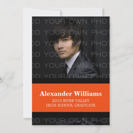 Zwart-Oranje schoolstripes Afstudeerder Uitnodigen Kaart (Voorkant)