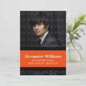 Zwart-Oranje schoolstripes Afstudeerder Uitnodigen Kaart (Staand voorkant)