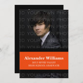 Zwart-Oranje schoolstripes Afstudeerder Uitnodigen Kaart (Voorkant / Achterkant)