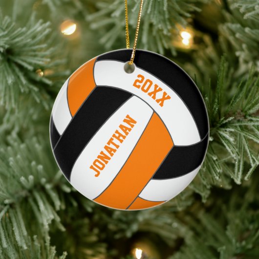 zwart oranje sportteam kleuren volleybal jongens keramisch ornament (Boom)