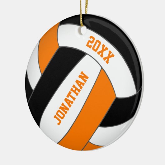 zwart oranje sportteam kleuren volleybal jongens keramisch ornament (Links)