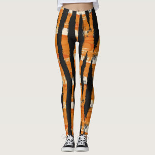 Zwart Oranje streeppatroon Leggings