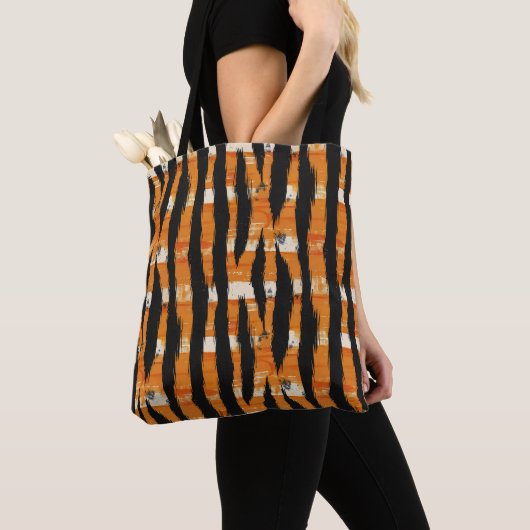 Zwart Oranje streeppatroon Tote Bag (Dichtbij)