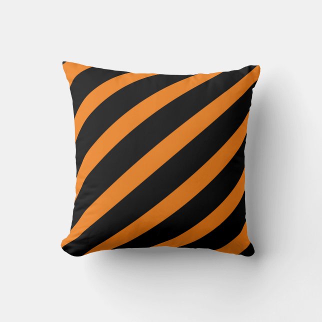 Zwart & Oranje Strepen Gestreepte Halloween Kussen (Voorkant)