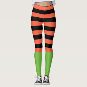 Zwart & Oranje Strepen Groen Onderaan Leuke Hallow Leggings