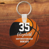 Zwart oranje team kleuren jongens basketbal sleutelhanger (Achterkant)
