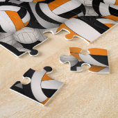 zwart oranje team kleuren meisjes volleybal legpuzzel (Zijkant)