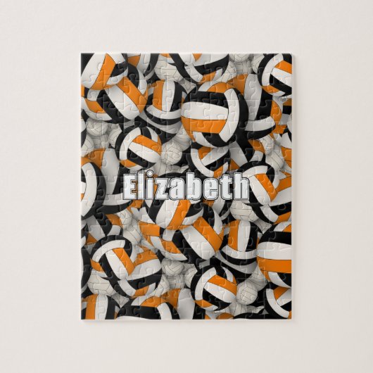 zwart oranje team kleuren meisjes volleybal legpuzzel (Verticaal)
