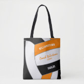 Zwart oranje team kleuren volleybal atleet coach tote bag (Voorkant)