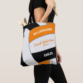 Zwart oranje team kleuren volleybal atleet coach tote bag