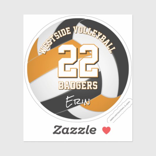Zwart oranje team kleuren volleybal clubnaam sticker (Vel)