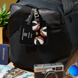 Zwart oranje team kleurt basketbalatleten bagagelabel