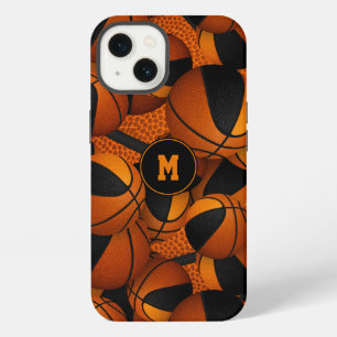 Zwart oranje teamkleuren basketbal sportpatroon iPhone 13 hoesje