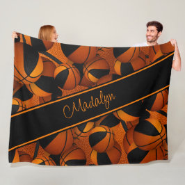 zwart oranje teamkleuren meisjes basketbal fleece deken