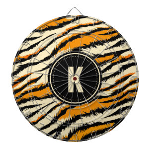 Zwart Oranje Tijger Strepen Patroon Monogram Dartbord