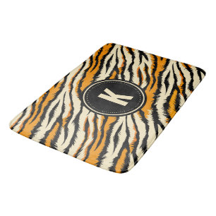 Zwart Oranje Tijgerstrepen Patroon Monogram Badmat