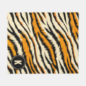Zwart Oranje Tijgerstrepen Patroon Monogram Fleece Deken (Voorkant (Horizontaal))
