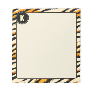 Zwart Oranje Tijgerstrepen Patroon Monogram Notitieblok