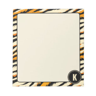 Zwart Oranje Tijgerstrepen Patroon Monogram Notitieblok