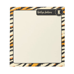Zwart Oranje Tijgerstrepen Patroon Monogram Notitieblok