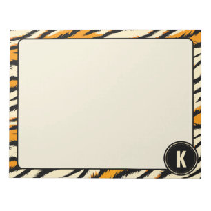 Zwart Oranje Tijgerstrepen Patroon Monogram Notitieblok