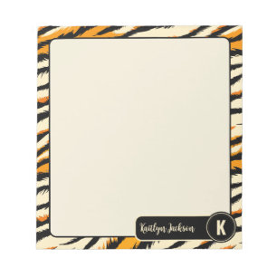 Zwart Oranje Tijgerstrepen Patroon Monogram Notitieblok