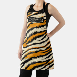 Zwart Oranje Tijgerstrepen Patroon Monogram Schort