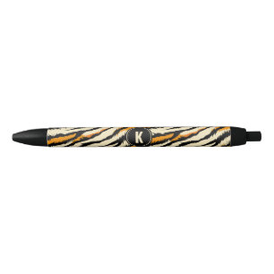 Zwart Oranje Tijgerstrepen Patroon Monogram Zwarte Inkt Pen
