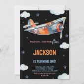 Zwart Oranje Vliegtuig Verjaardagsuitnodigingen Kaart (Voorkant)